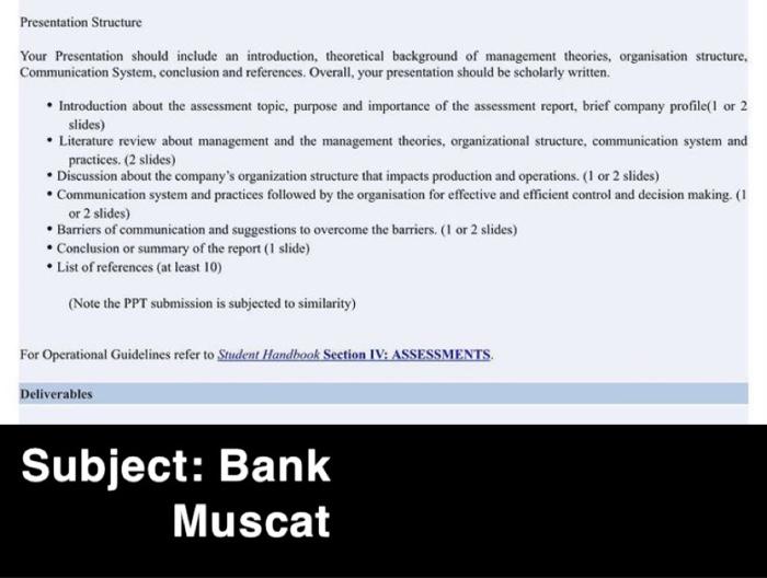  Presentation Structure Your Presentation should include an introduction, theoretical background of
