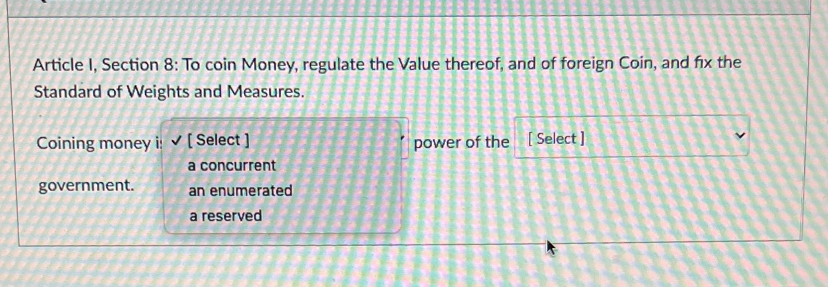 Drop down for second box local, federal and state Article I, Section