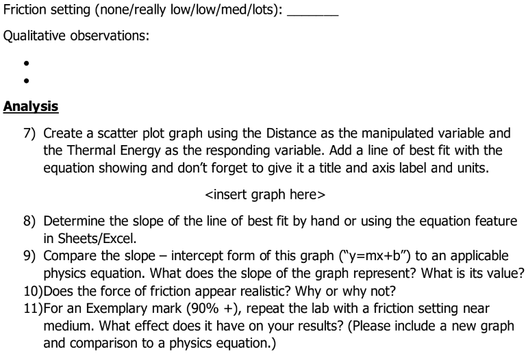 PhET simulation lab to create a data table and a graph. Using