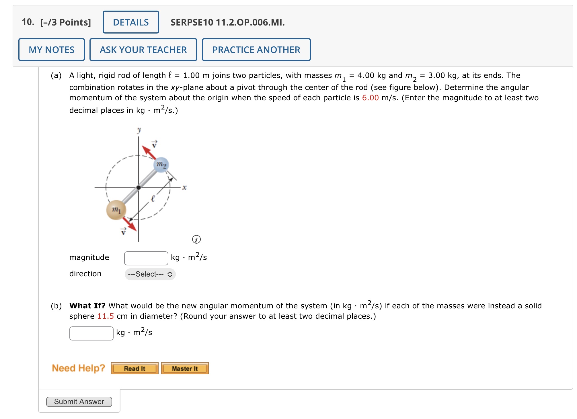 Please help me solve this problem 10. [-/3 Points] DETAILS SERPSE10 11.2.OP.006.MI.