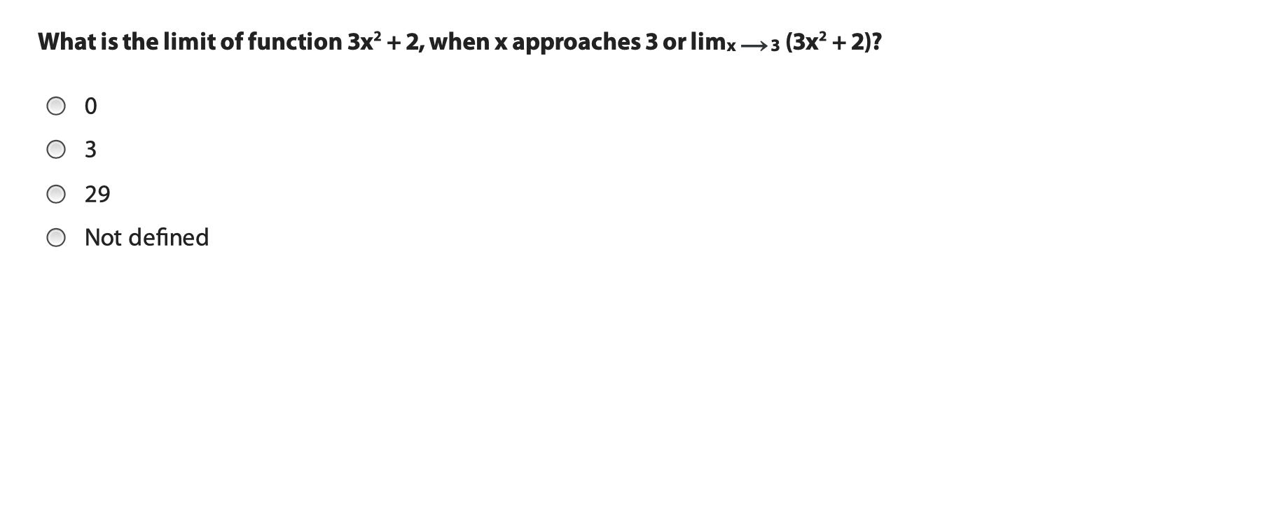 What is the limit of function 3x2 + 2, when x