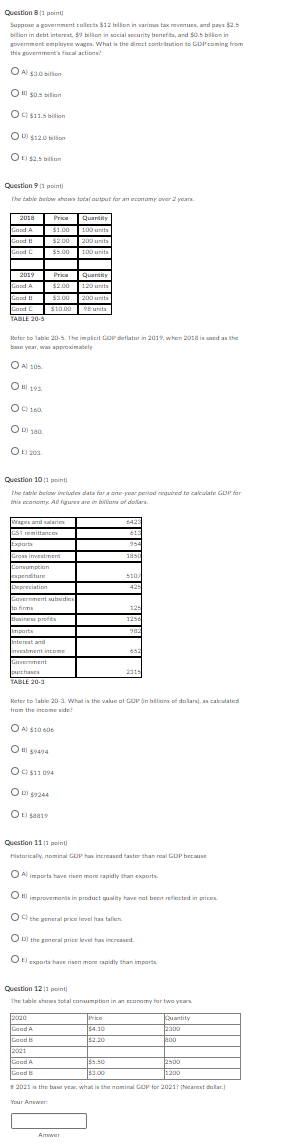 total comsumption in an economy for two years 2020 Price Quantity Land