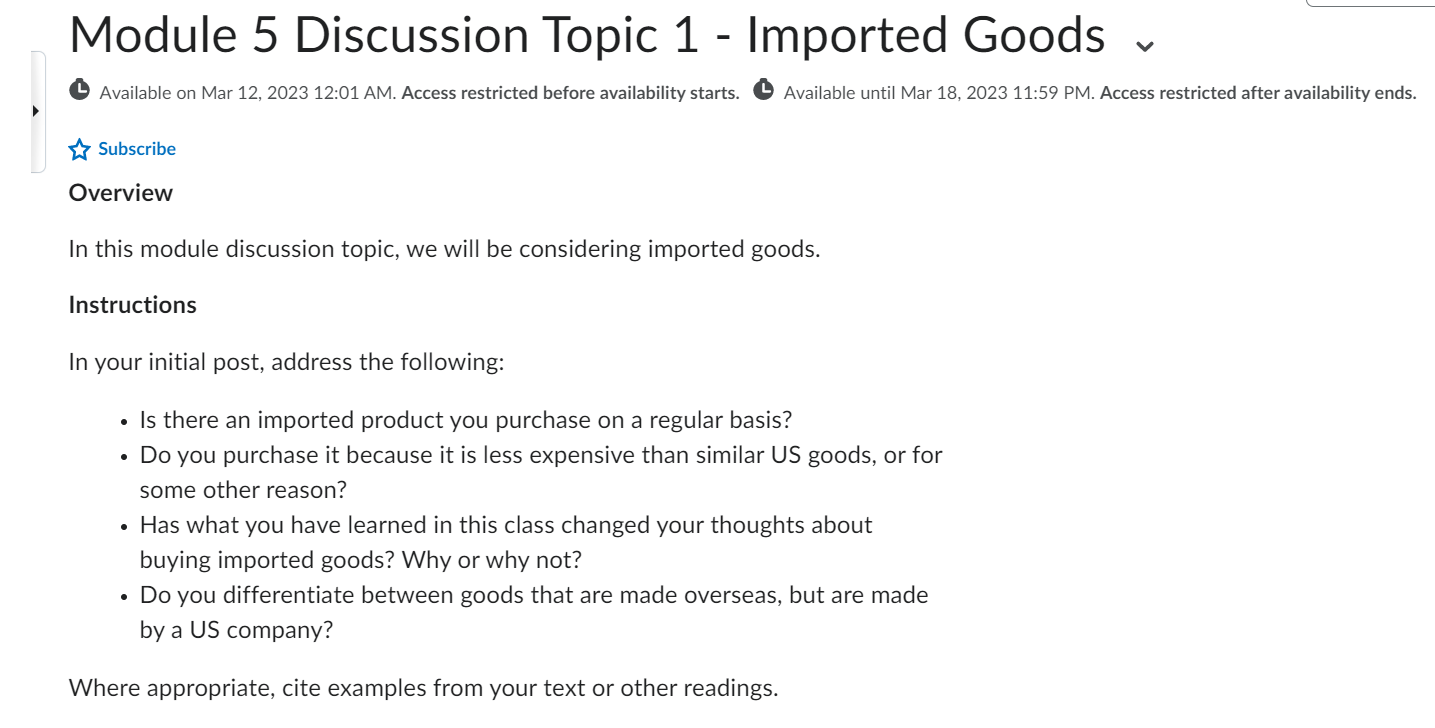 Module 5 Discussion Topic 1 - Imported Goods v 0 Available