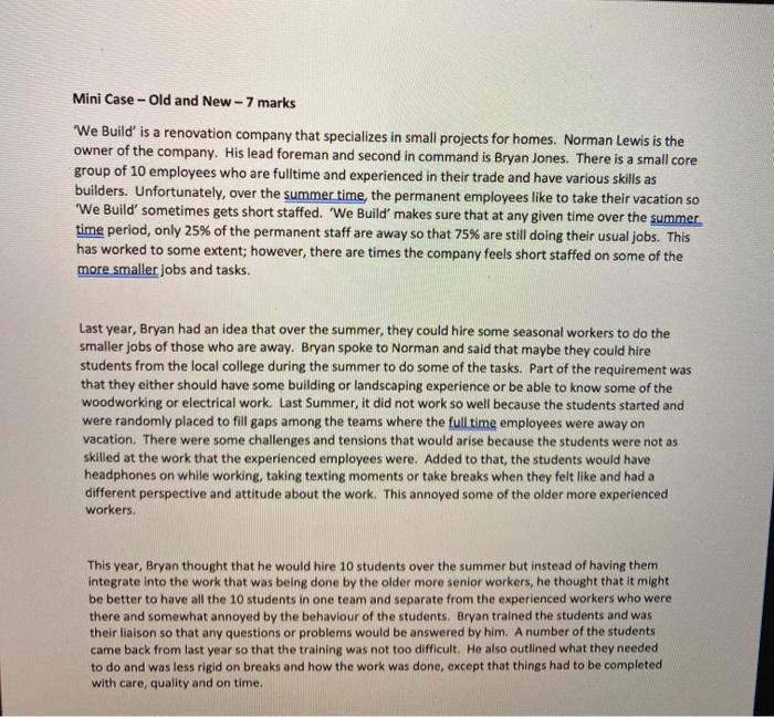  Mini Case - Old and New - 7 marks We Build'