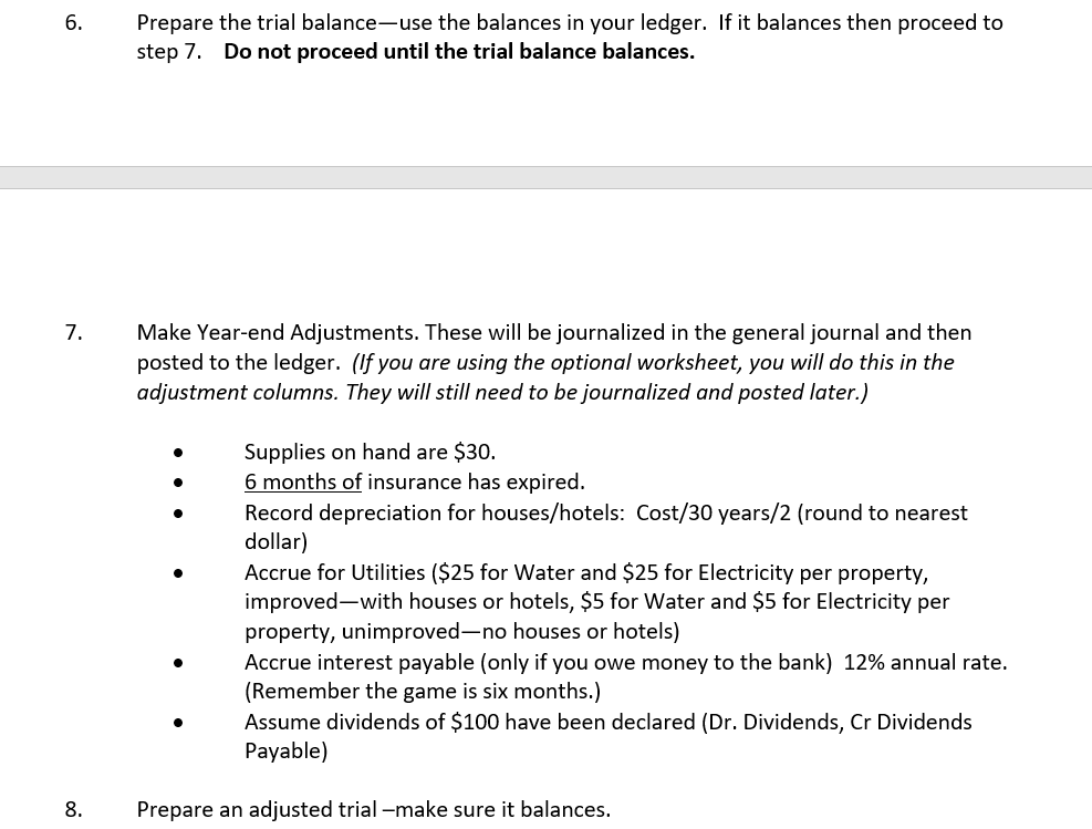 Monopoly project instructions up to this point: Everything thus far; 6. Prepare