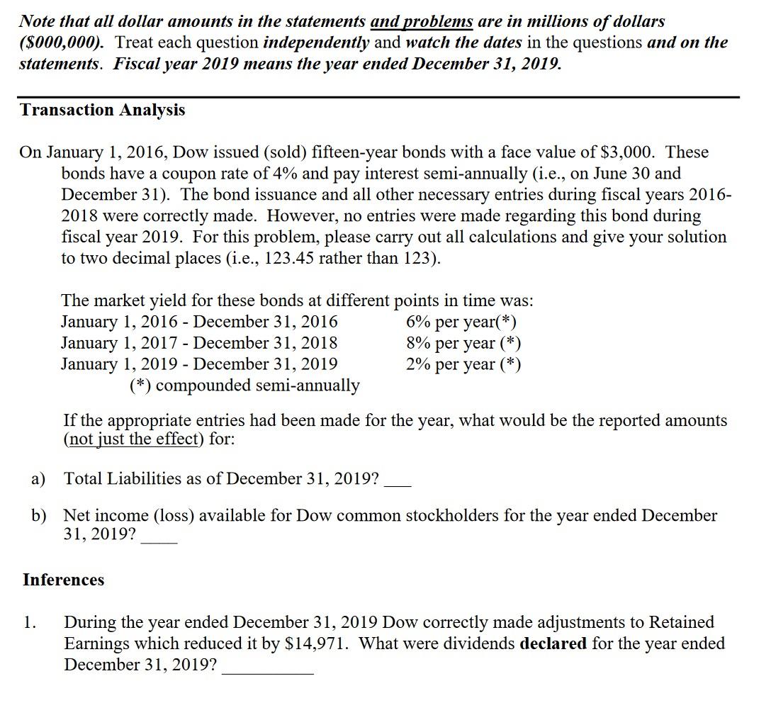 kindly help me... Note that all dollar amounts in the statements and