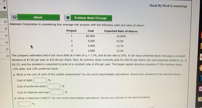  Check My Work (2 remaining) eBook o o 2 3 4
