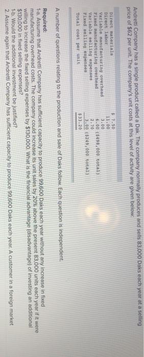  I need help with 2, 4A, 4B, 4C Andretti Company has