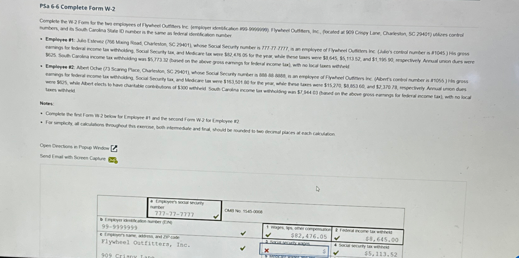  PSa 6-6 Complete Form W-2 Complete the W-2 Form for the