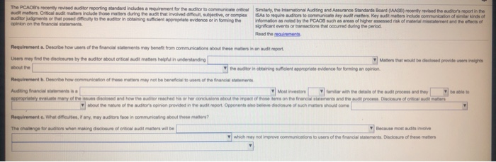  The PCAOBs recently revised auditor reporting standard includes a requirement for