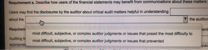matters during the audit that involved diffcult, subjective, or complex auditor judgments