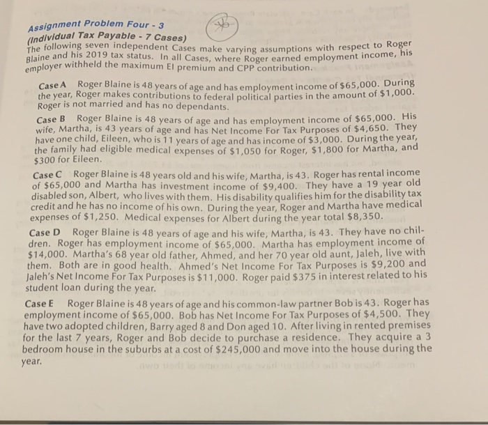  Assignment Problem Four - 3 dividual Tax Payable - 7 Cases)