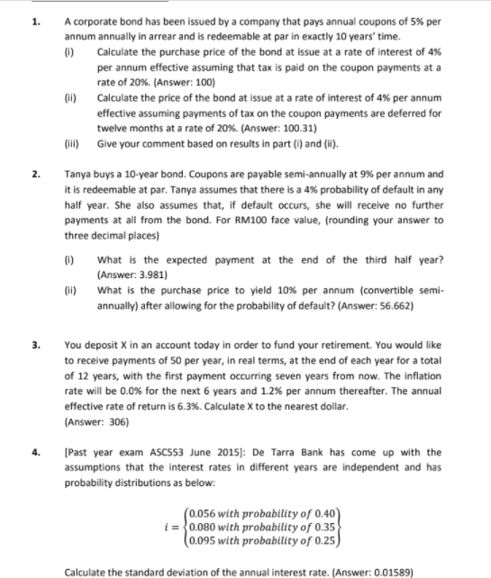 answer with detail solutions. without using calclator. tq! 1. A corporate