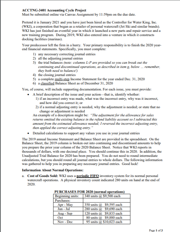 I need help with A through J! ACCTNG-3401 Accounting Cycle Project Must