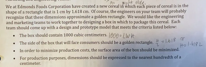 October 24,2023 S=2LW+2WH+2LH Marketing and Engineering Teams: obj. Whe construints to