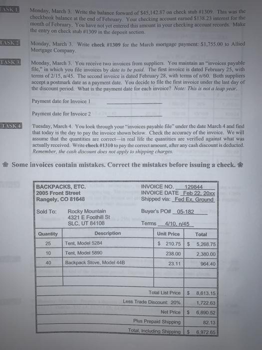  help please LASKI Monday, March 3. Write the balance forward of