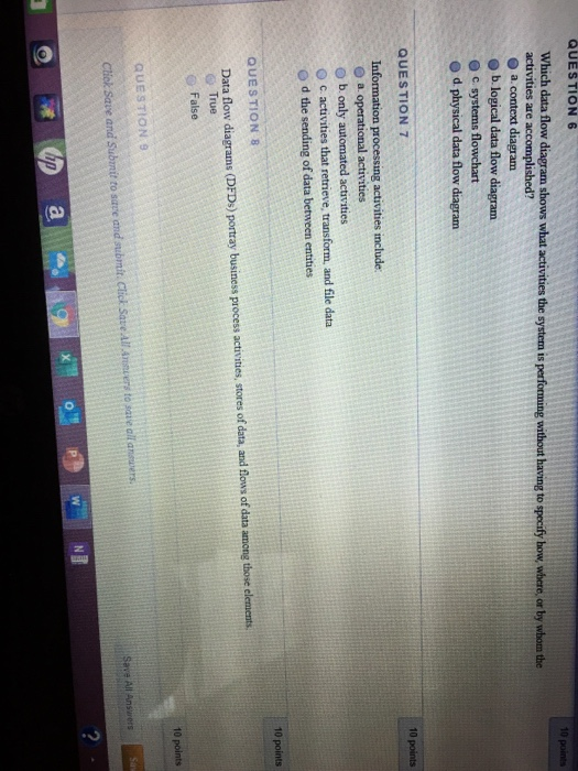  QUESTION 6 10 points Which data flow diagram shows what activities