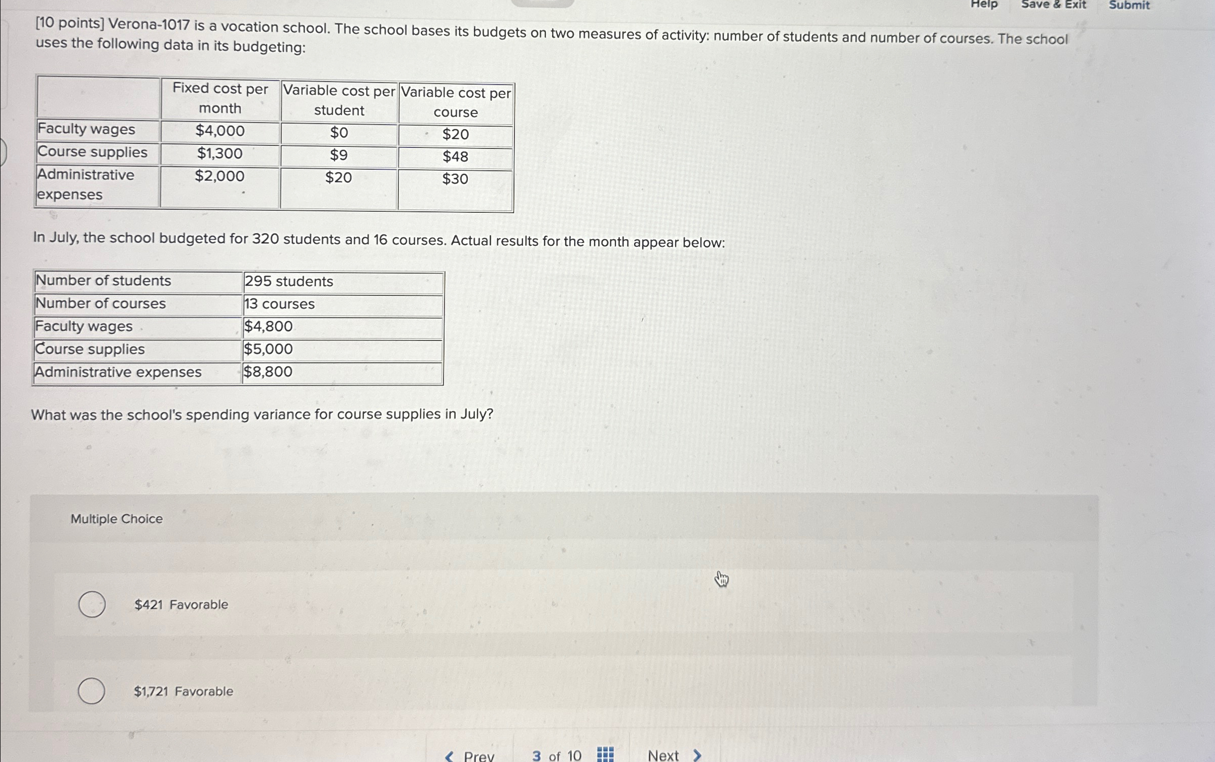  Help Save & Exit Submit [10 points] Verona-1017 is a vocation