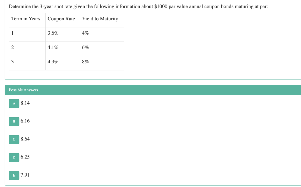 Determine the 3-year spot rate given the following information about $1000