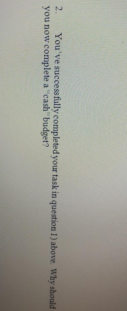 Marks - 1. You're starting to put together a master budget for