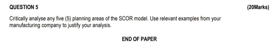 QUESTION 5 Critically analyse any five (5) planning areas of the
