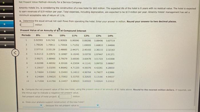  Net Present Value Method - Annuity for a Service Company Amenity