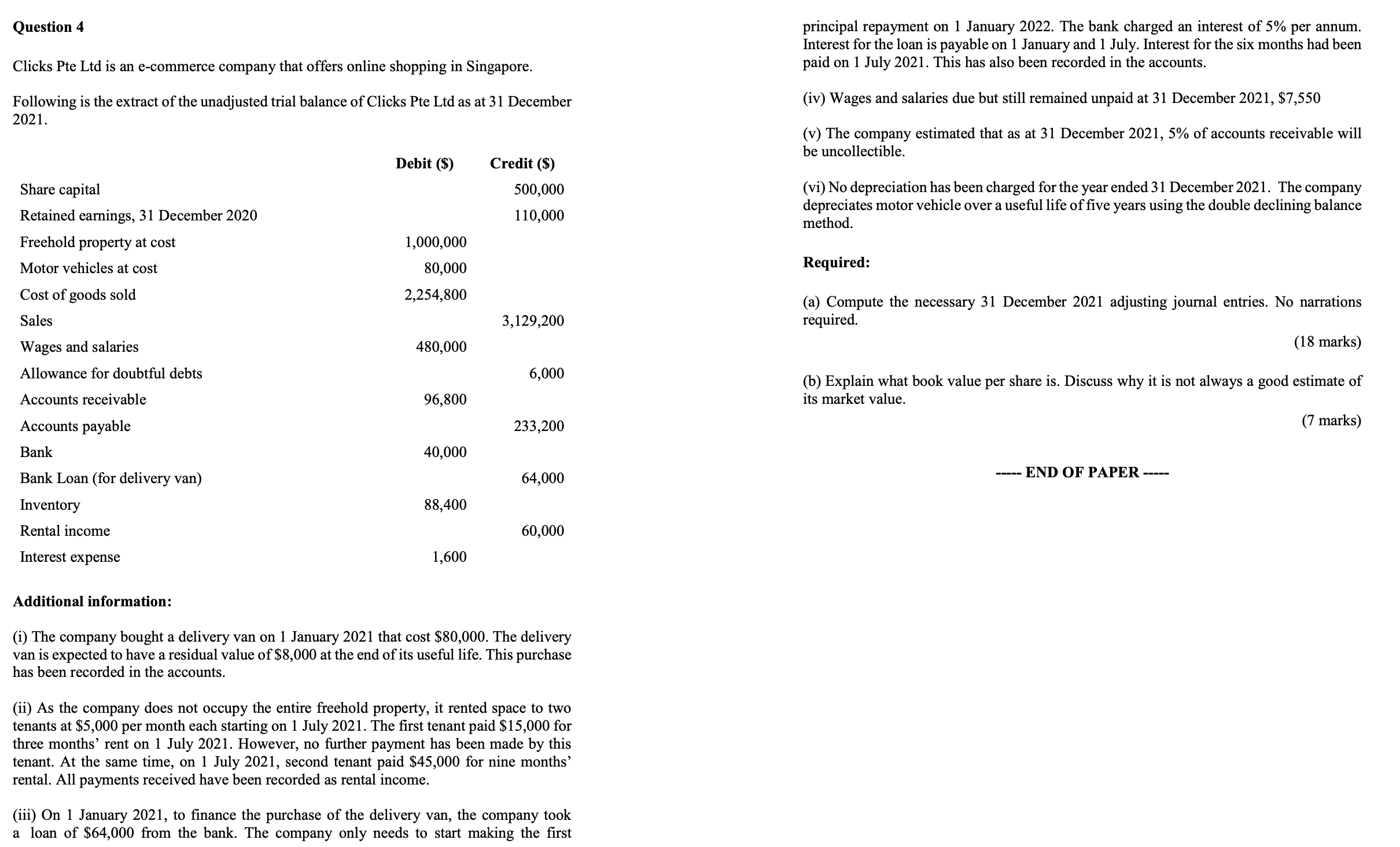  Question 4 Clicks Pte Ltd is an e-commerce company that offers