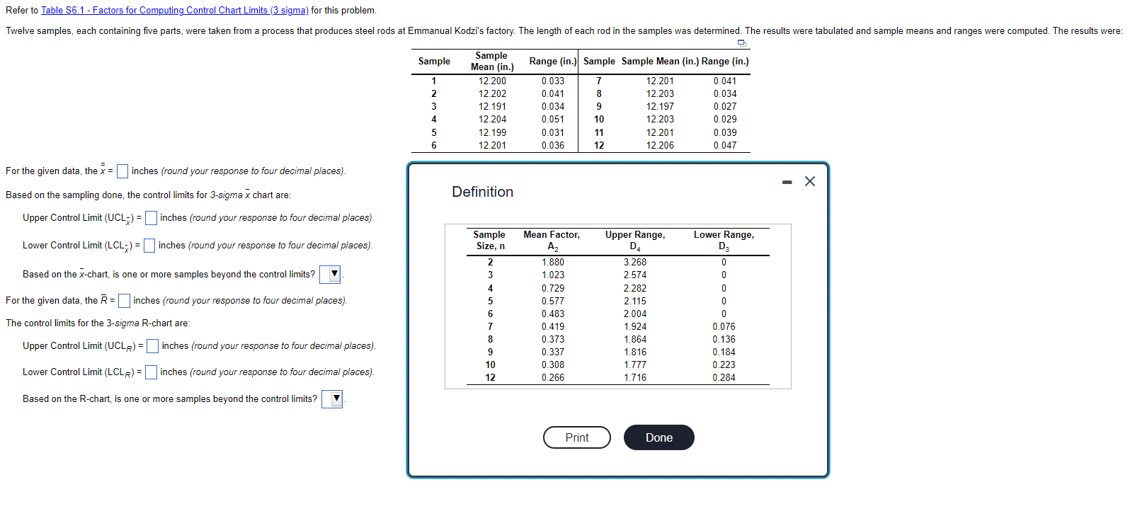 For the given data, the x= inches (round your response to