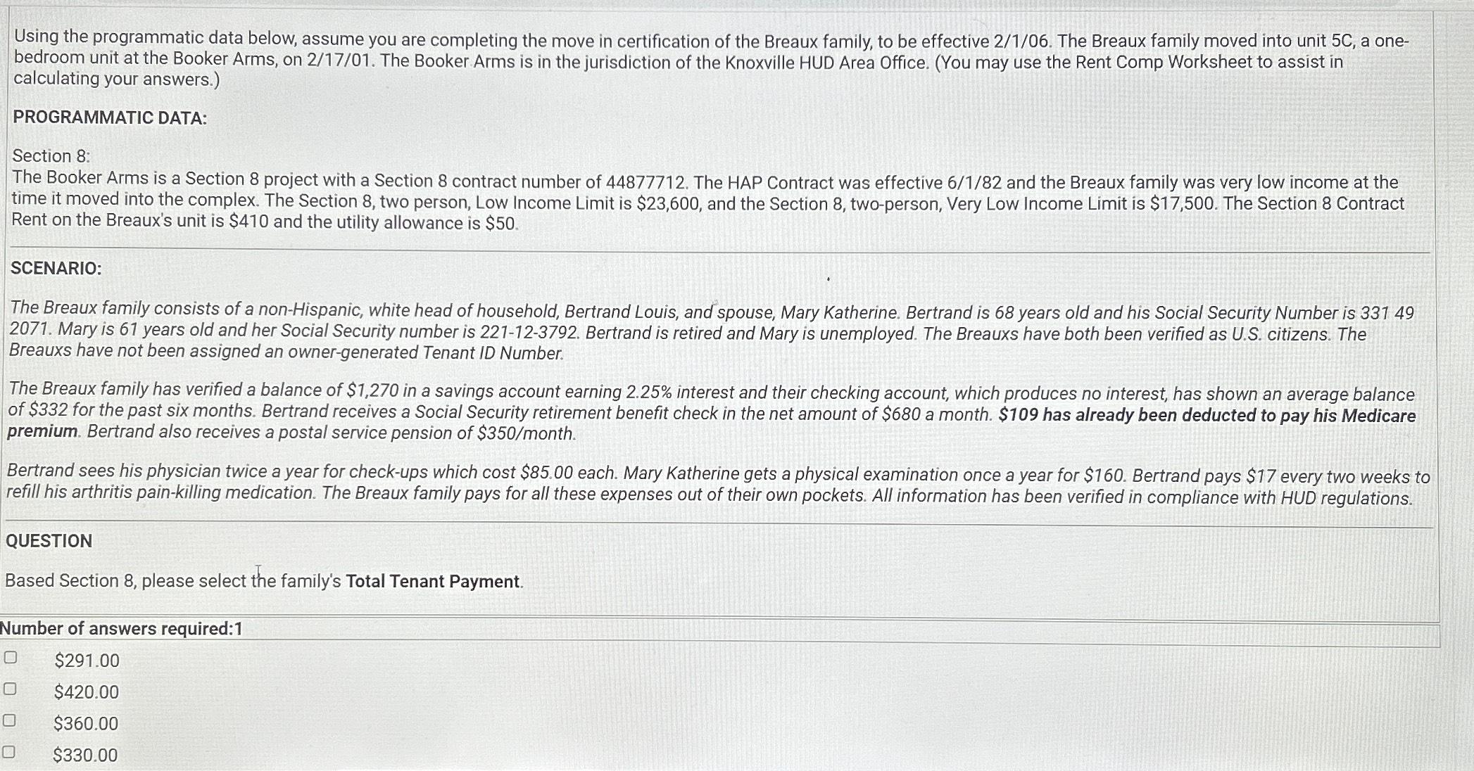  Using the programmatic data below, assume you are completing the move