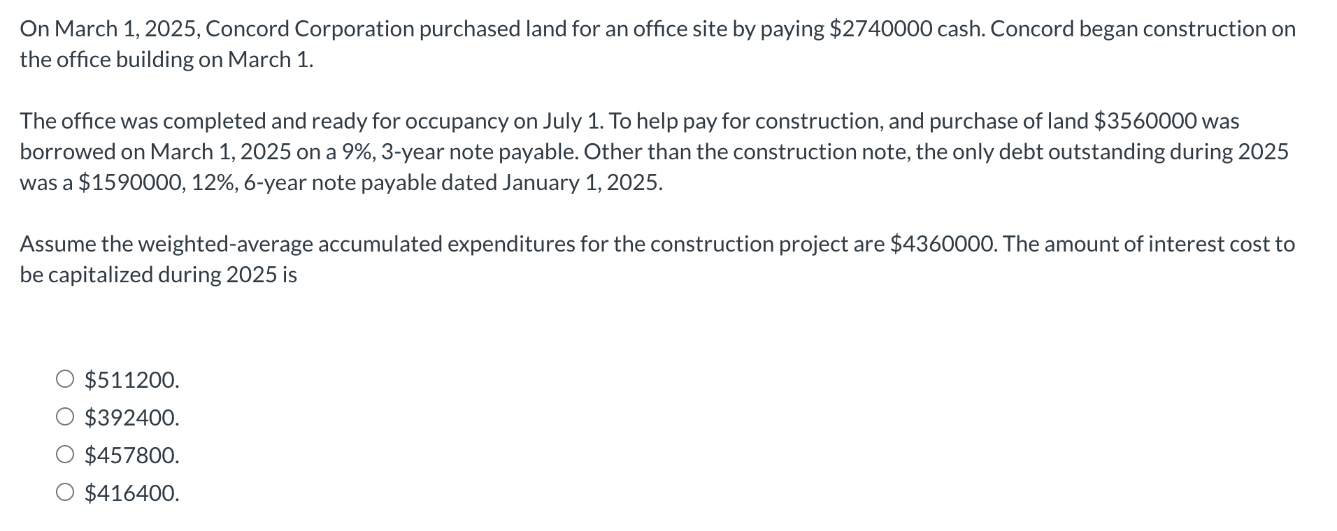  On March 1,2025, Concord Corporation purchased land for an office site