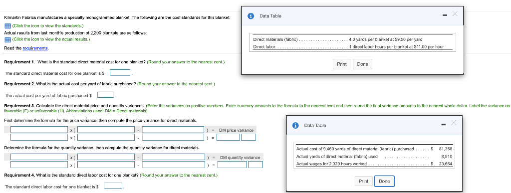 Please complete fully, thanks i Data Table Kimartin Fabrics manufactures a specialty
