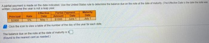  A partial payment is made on the date indicated. Use the