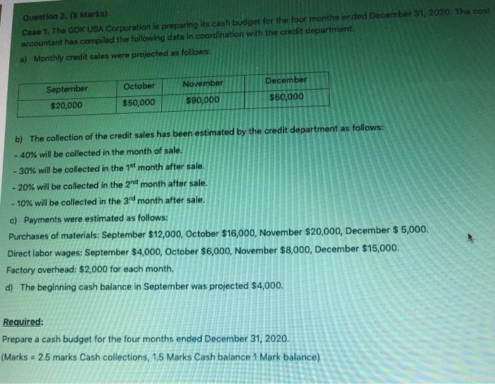  Question 3. (5 Marks) Case 1. The GDK USA Corporation in