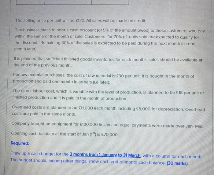 May months are as follows: Production (UNITS) Sales (UNITS) December 500 400