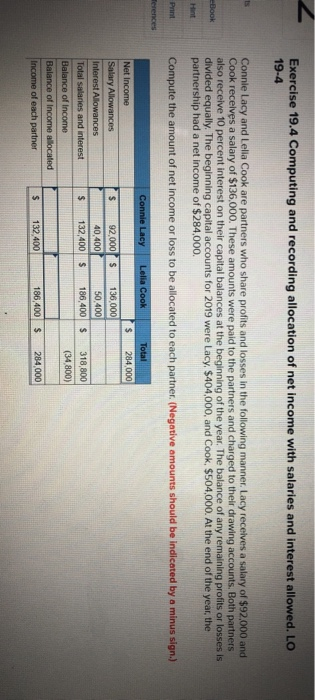  Exercise 19.4 Computing and recording allocation of net income with salaries