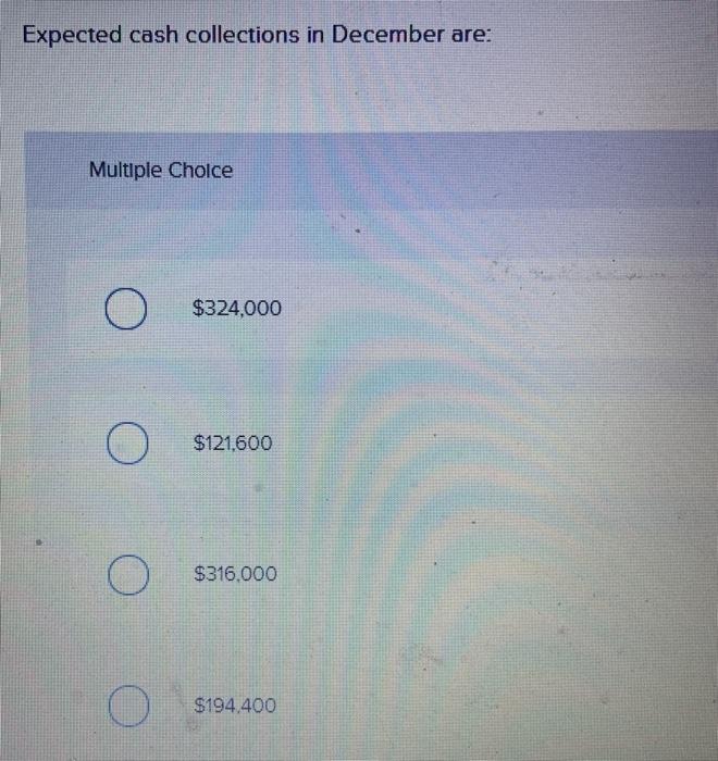 $304,000 for November, $324,000 for December, and $224,000 for January Collections are