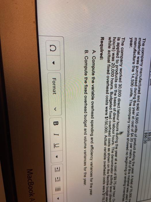 for Surrey Company's only product Direct labour, 1.5 hours at $10.00 Direct