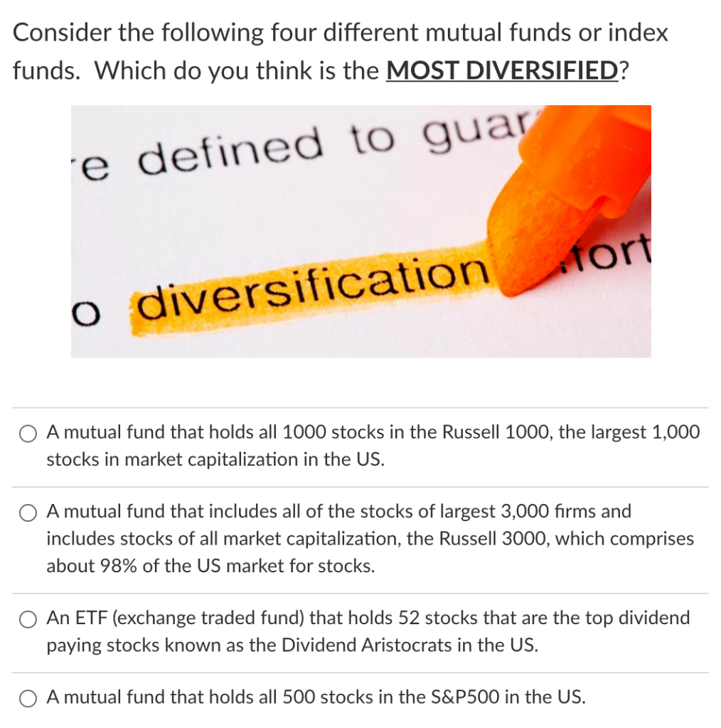  Consider the following four different mutual funds or index funds. Which