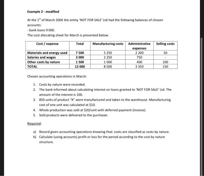  Example 2 - modified At the 1* of March 200x the