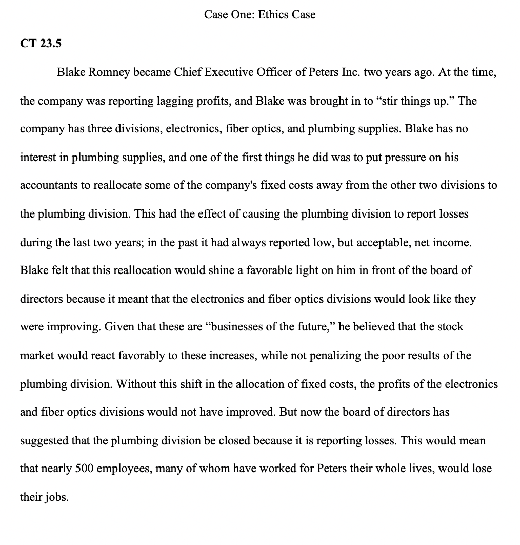  Case One: Ethics Case CT 23.5 Blake Romney became Chief Executive