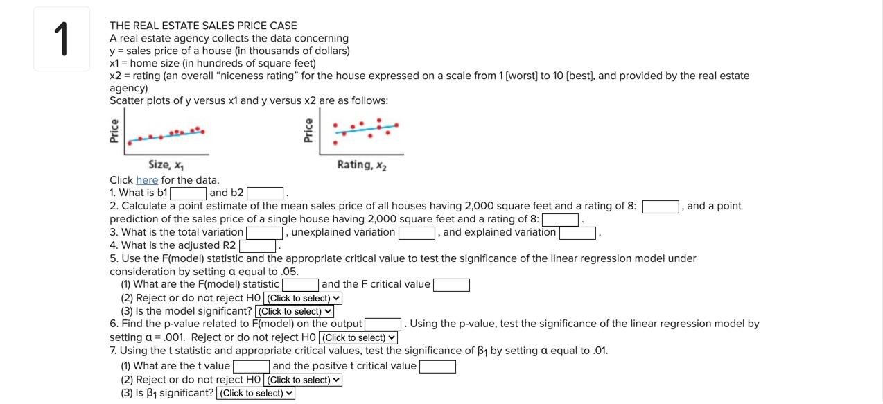 Sales Price 2 3 Home Size X1 23 Rating X2 4 5