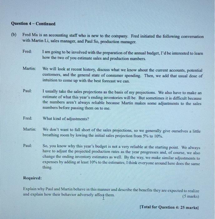 which sells components for computers. The financial controller is preparing the budget