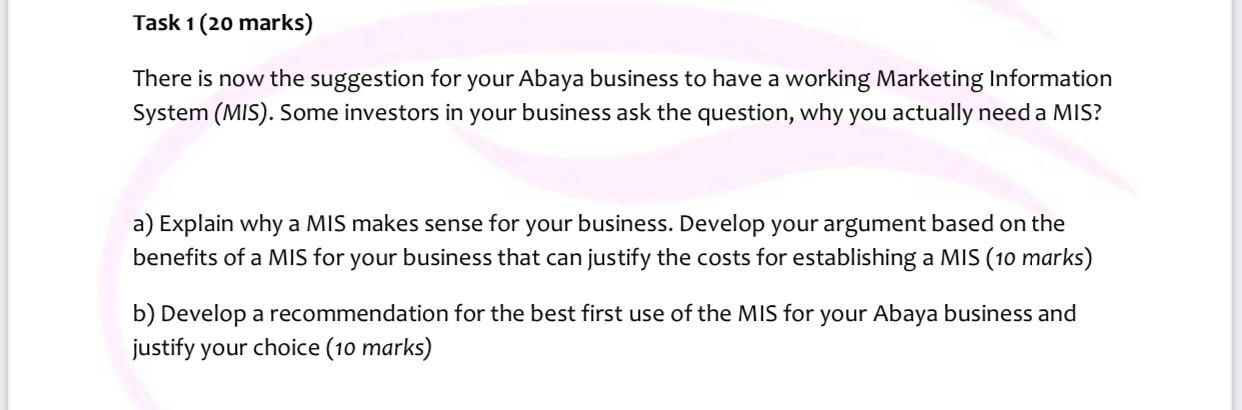 Task 1 (20 marks) There is now the suggestion for your