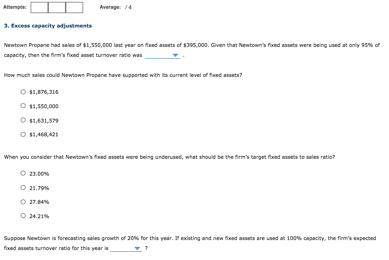  Attempts: Average: 74 3. Excess capacity adjustments Newtown Propane had sales
