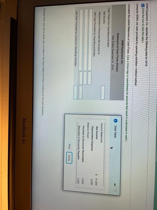  GOM Equipment, Inc. reported the following data for 2018 (Click the