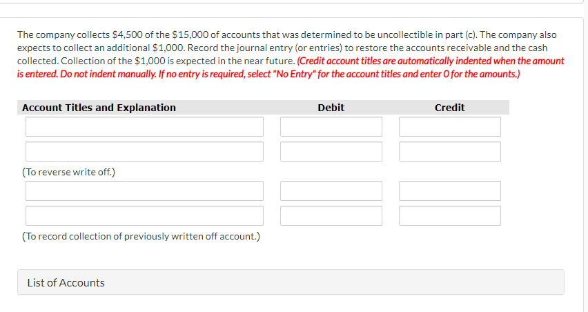 Doubtful Accounts is a debit of $4,000. The company produced the following