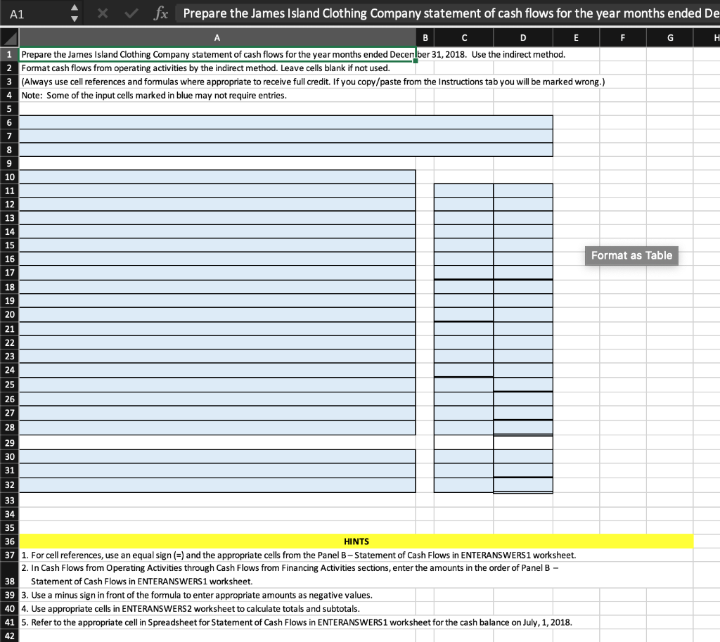 of Cash Flows A B D E F G H I J