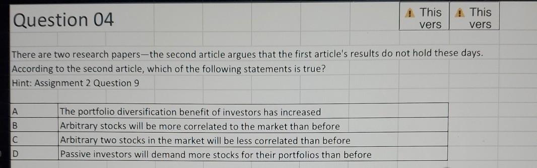  please help Question 04 ! This vers ! This vers There