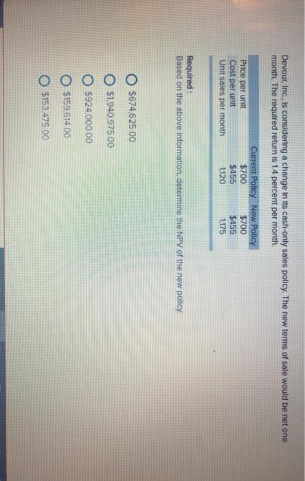  Devour, Inc., is considering a change in its cash-only sales policy