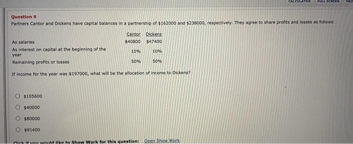  PULL SCREEN PRT Question 9 Partners Cantor and Dickens have capital